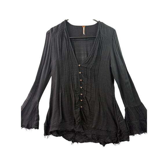 Free People Tops - Free People Greta Gauze Button-Down Tunic – Black – Size S